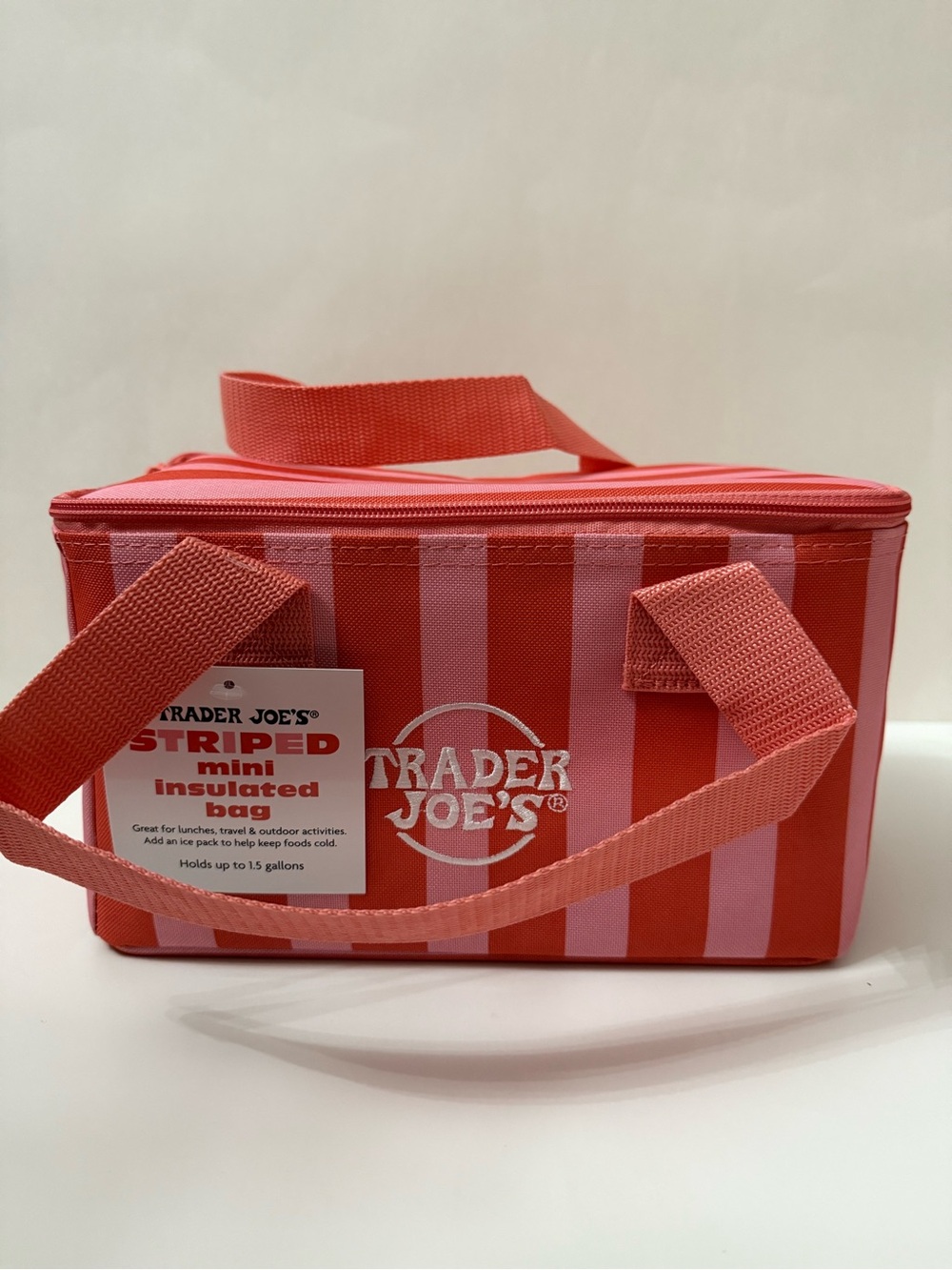 Trader Joe's Striped Mini Insulated Bag - Pink & Coral